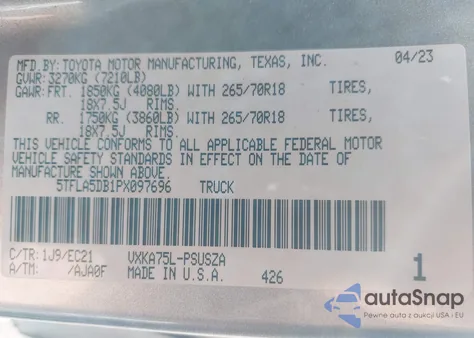 2023 Toyota Tundra Crewmax Sr/Crewmax Sr5 из США, поврежденный, VIN 5TFLA5DB1PX097696